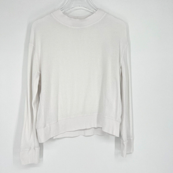 Monrow‎ Top Womens M Thermal Waffle Knit Mock Neck White Long Sleeve Shirt - Picture 1 of 4